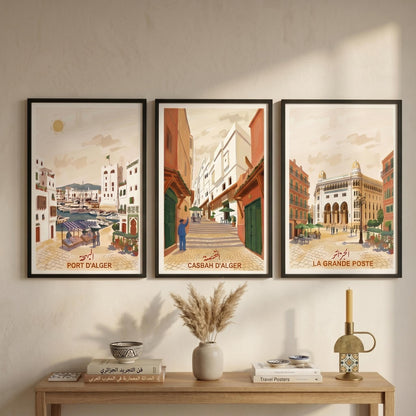 Set de 3 affiches Alger — Casbah, Port, Grande Poste