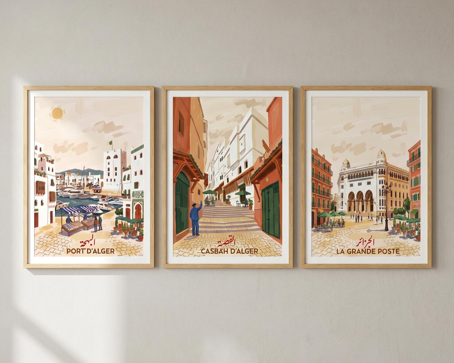 Set de 3 affiches Alger — Casbah, Port, Grande Poste