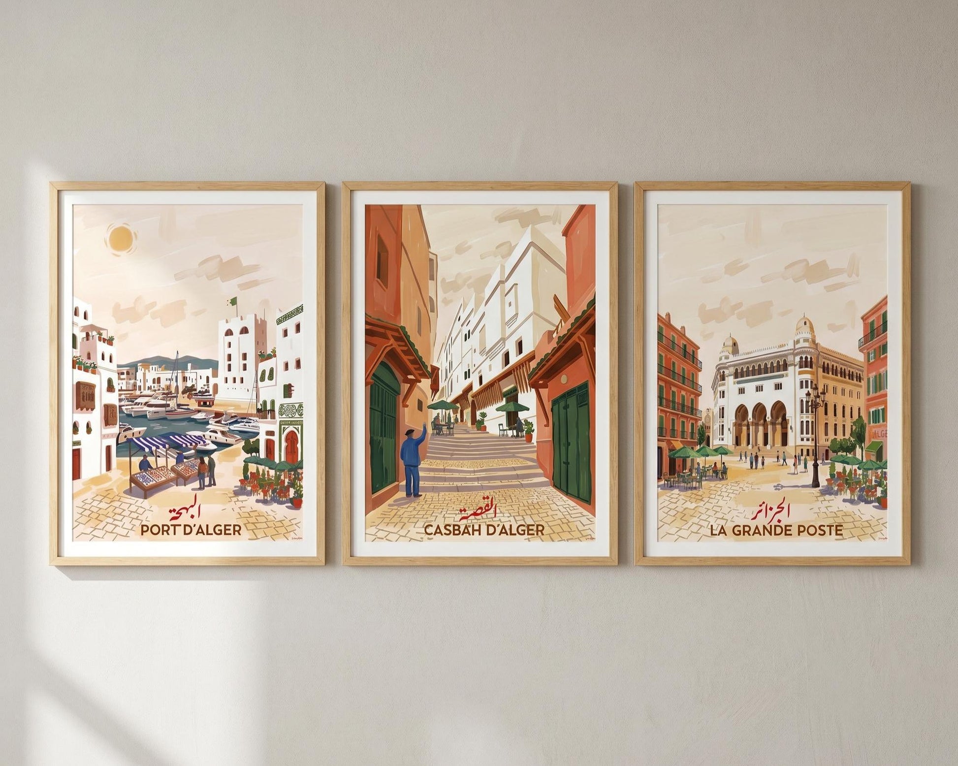 Set de 3 affiches Alger — Casbah, Port, Grande Poste