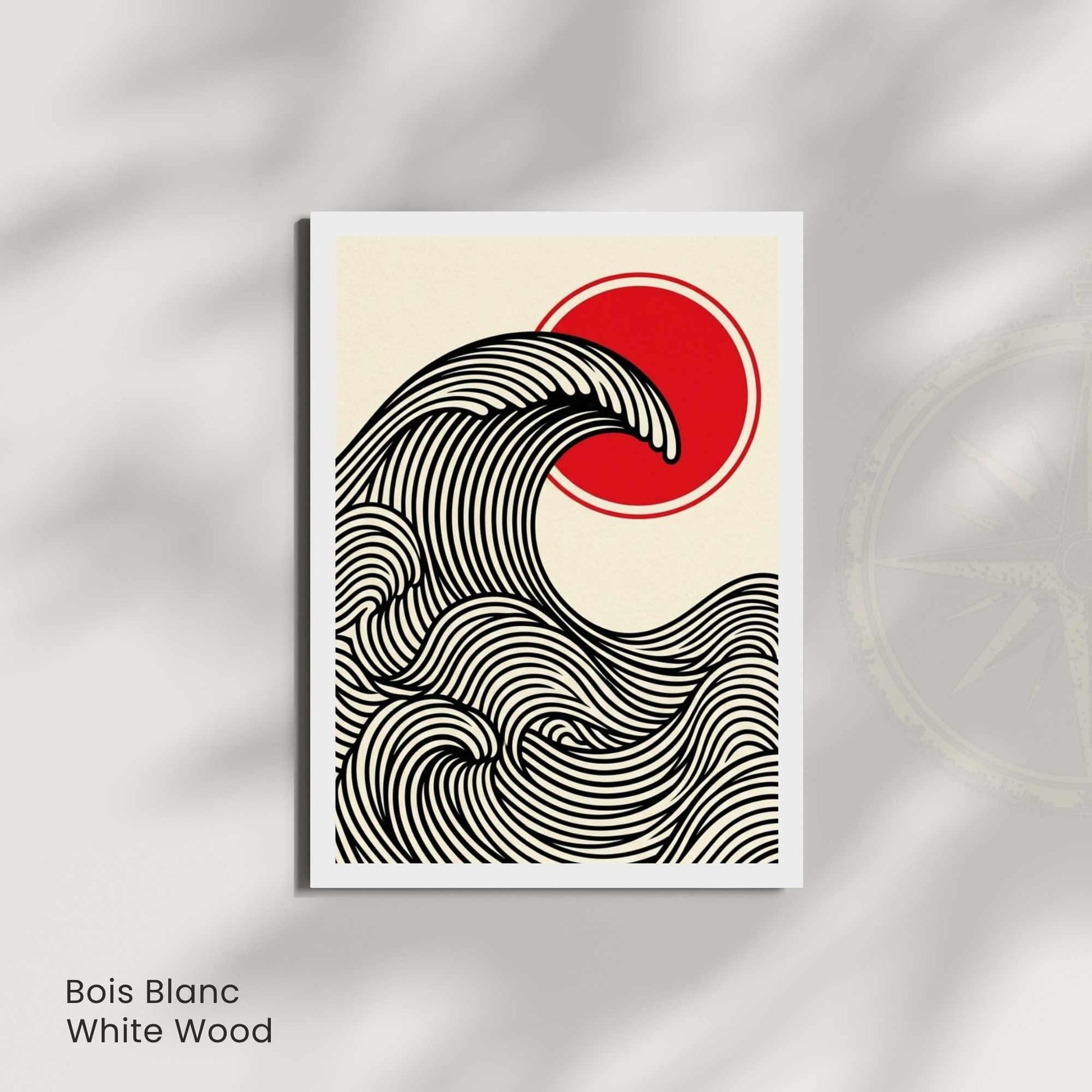 Affiche vague japonaise rouge et noir — art mural zen minimaliste