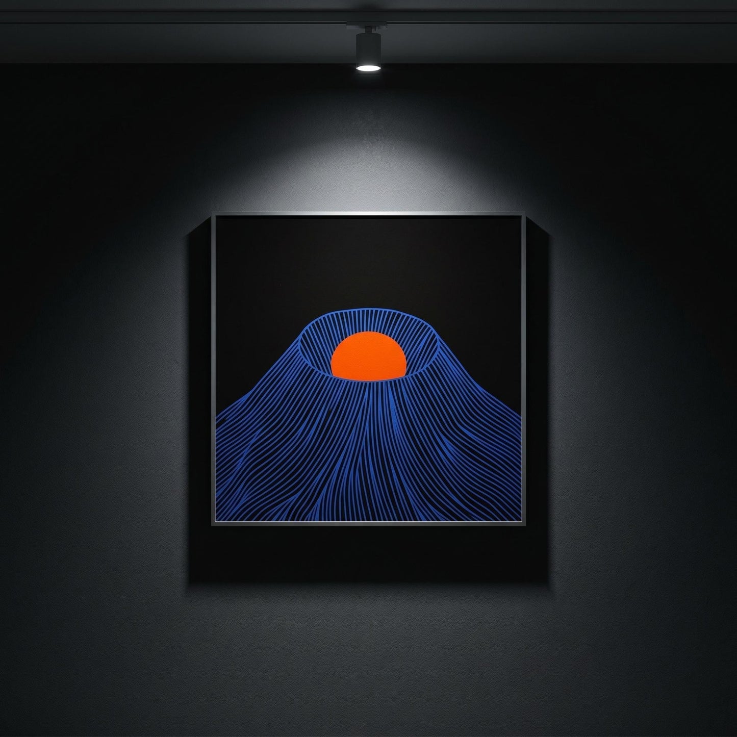 Affiche montagne japonaise soleil rouge — art mural japandi fond noir