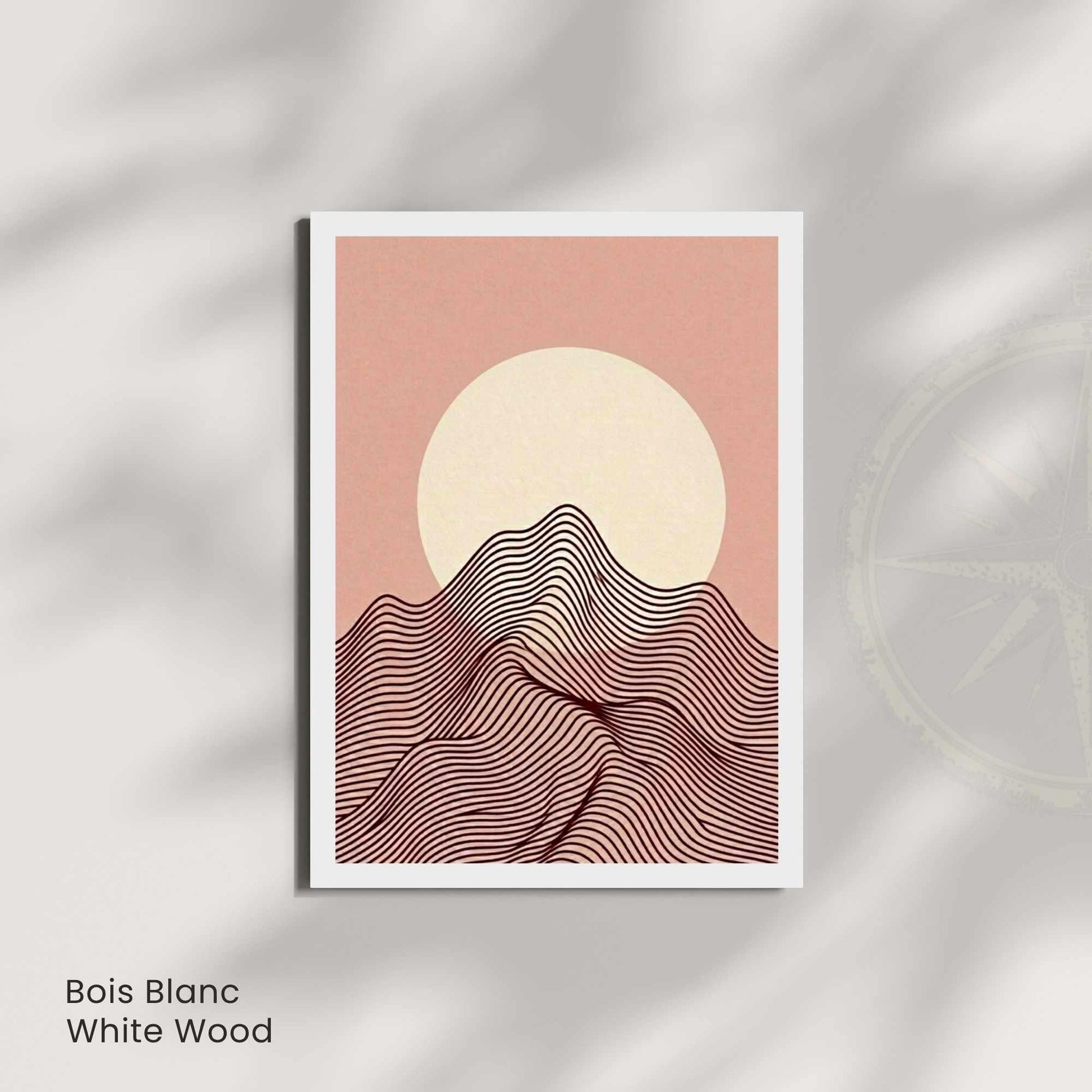 Affiche paysage montagne rose poudré lune crème — art mural minimaliste boho