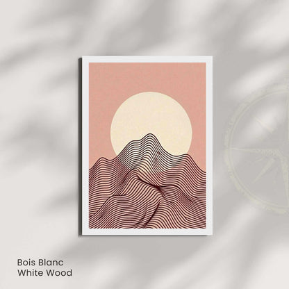 Affiche paysage montagne rose poudré lune crème — art mural minimaliste boho