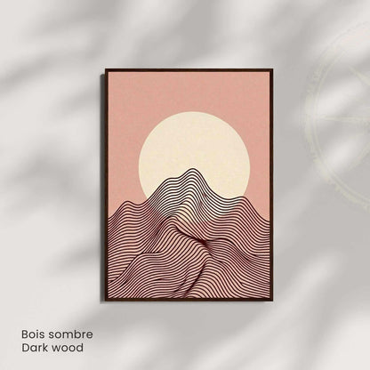 Affiche paysage montagne rose poudré lune crème — art mural minimaliste boho