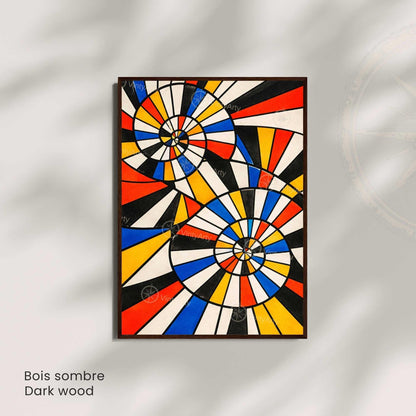 Affiche abstraite géométrique Bauhaus, spirales colorées rouge bleu jaune noir, art mural moderne