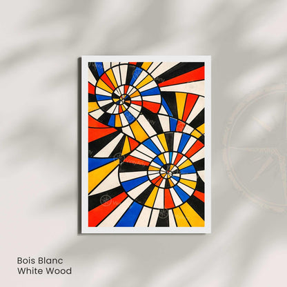 Affiche abstraite géométrique Bauhaus, spirales colorées rouge bleu jaune noir, art mural moderne