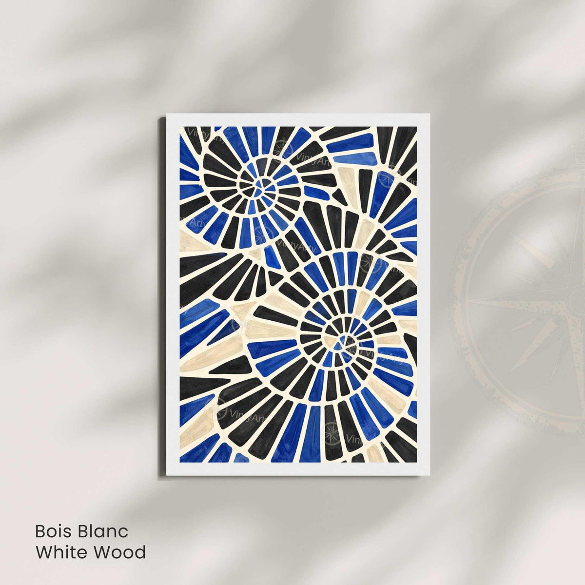 Affiche spirales abstraites bleu noir, art mural mosaïque graphique moderne