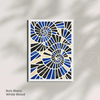 Affiche spirales abstraites bleu noir, art mural mosaïque graphique moderne