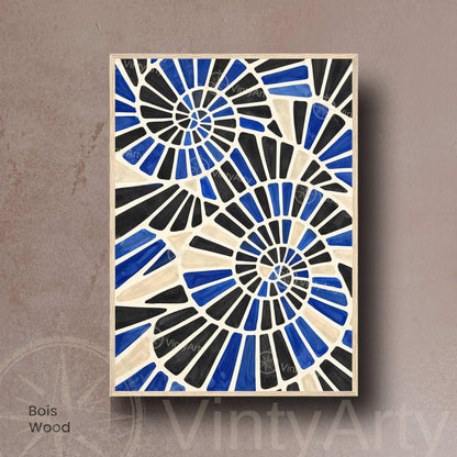 Affiche spirales abstraites bleu noir, art mural mosaïque graphique moderne