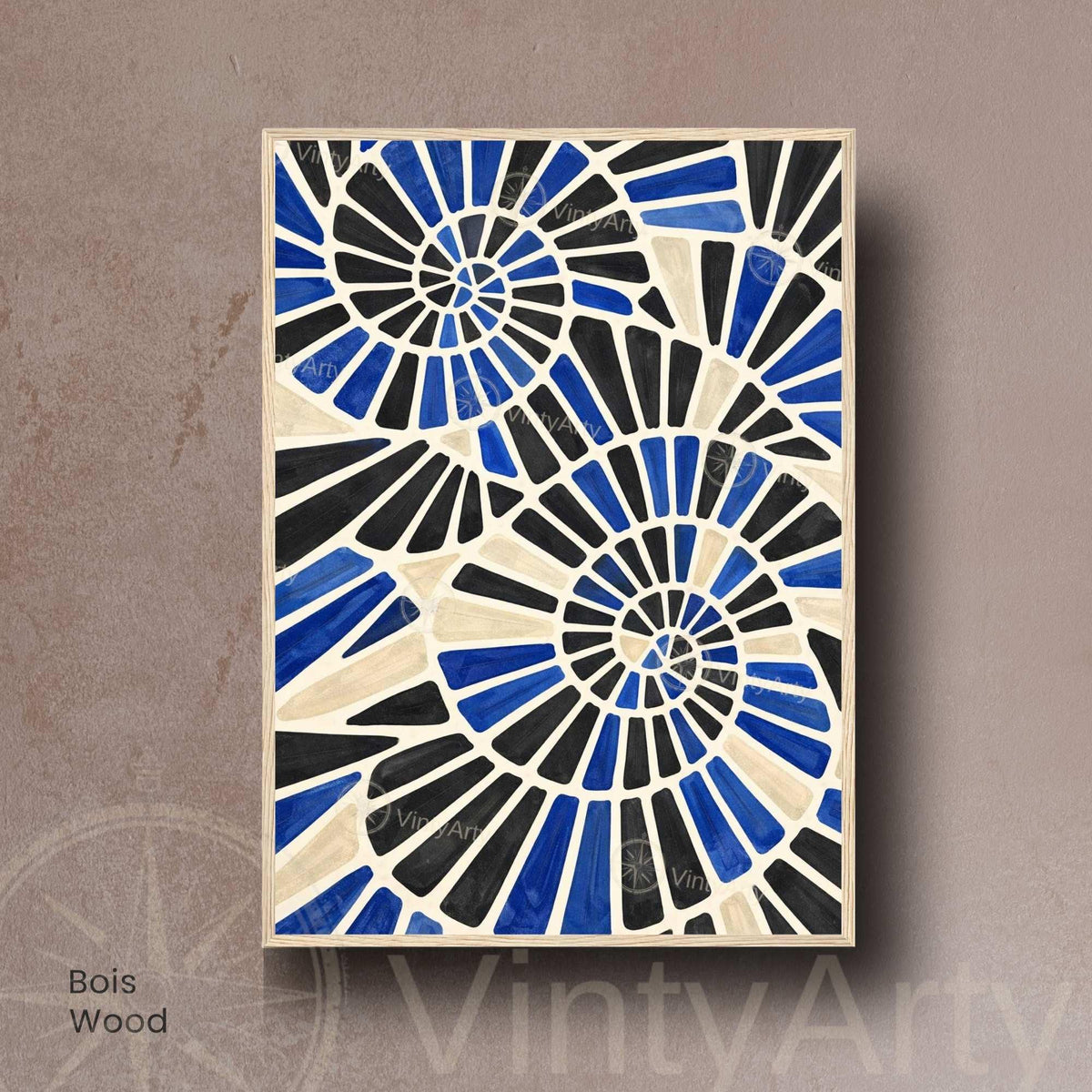Affiche spirales abstraites bleu noir, art mural mosaïque graphique moderne
