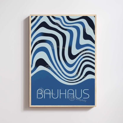 Affiche Bauhaus abstraite bleue, poster géométrique rétro, art mural moderne minimaliste