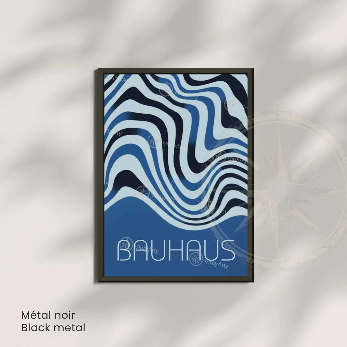 Affiche Bauhaus abstraite bleue, poster géométrique rétro, art mural moderne minimaliste