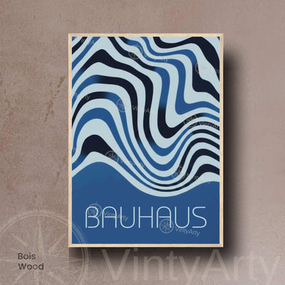 Affiche Bauhaus abstraite bleue, poster géométrique rétro, art mural moderne minimaliste