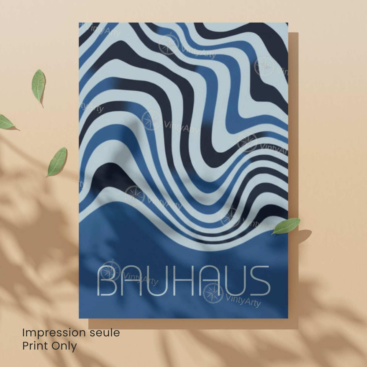 Affiche Bauhaus abstraite bleue, poster géométrique rétro, art mural moderne minimaliste