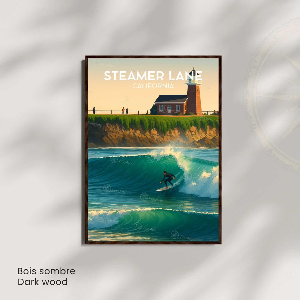 Affiche Steamer Lane Californie, poster voyage surf vintage rétro