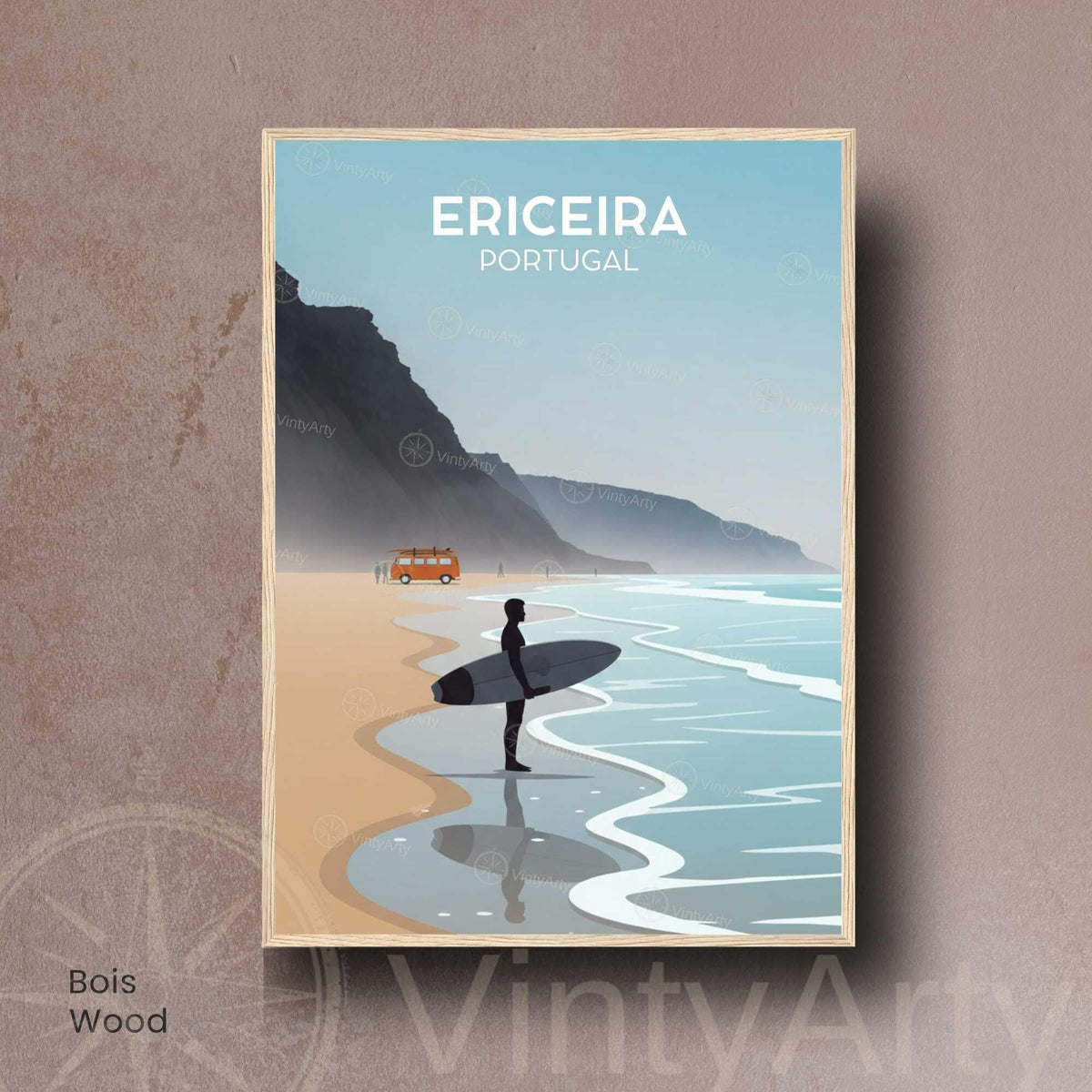 Affiche Ericeira Portugal, poster voyage surf plage minimaliste