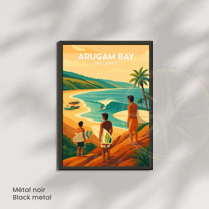 Affiche Arugam Bay Sri Lanka, poster voyage surf tropical coloré
