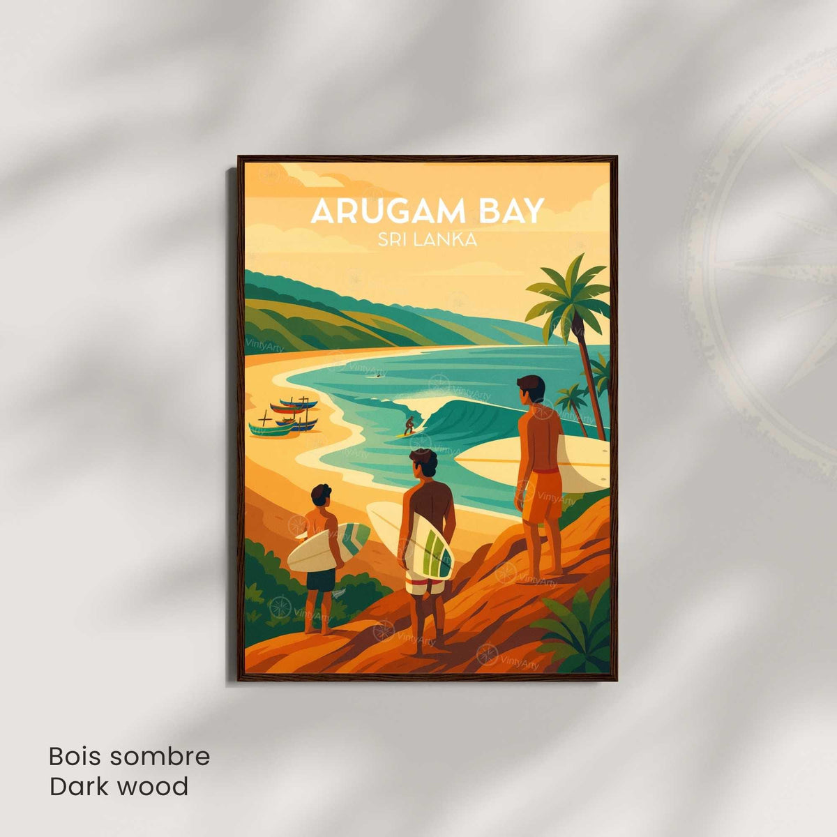 Affiche Arugam Bay Sri Lanka, poster voyage surf tropical coloré