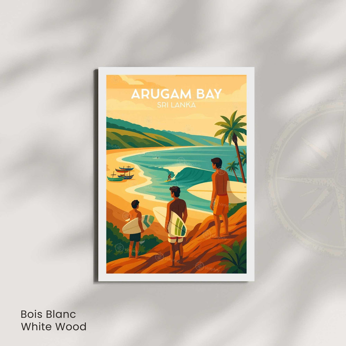 Affiche Arugam Bay Sri Lanka, poster voyage surf tropical coloré