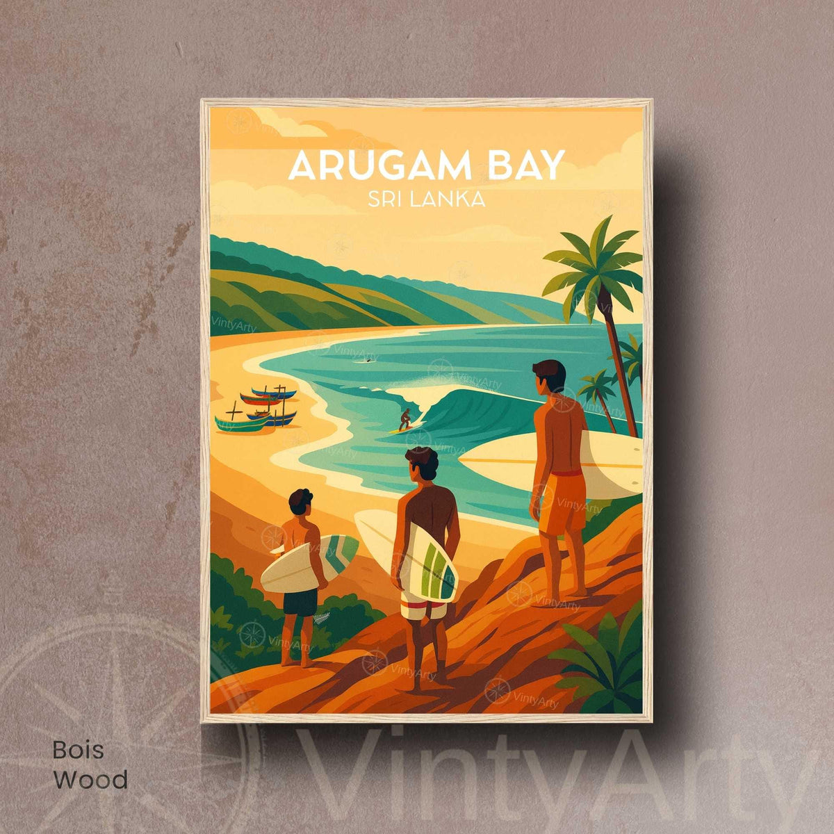 Affiche Arugam Bay Sri Lanka, poster voyage surf tropical coloré