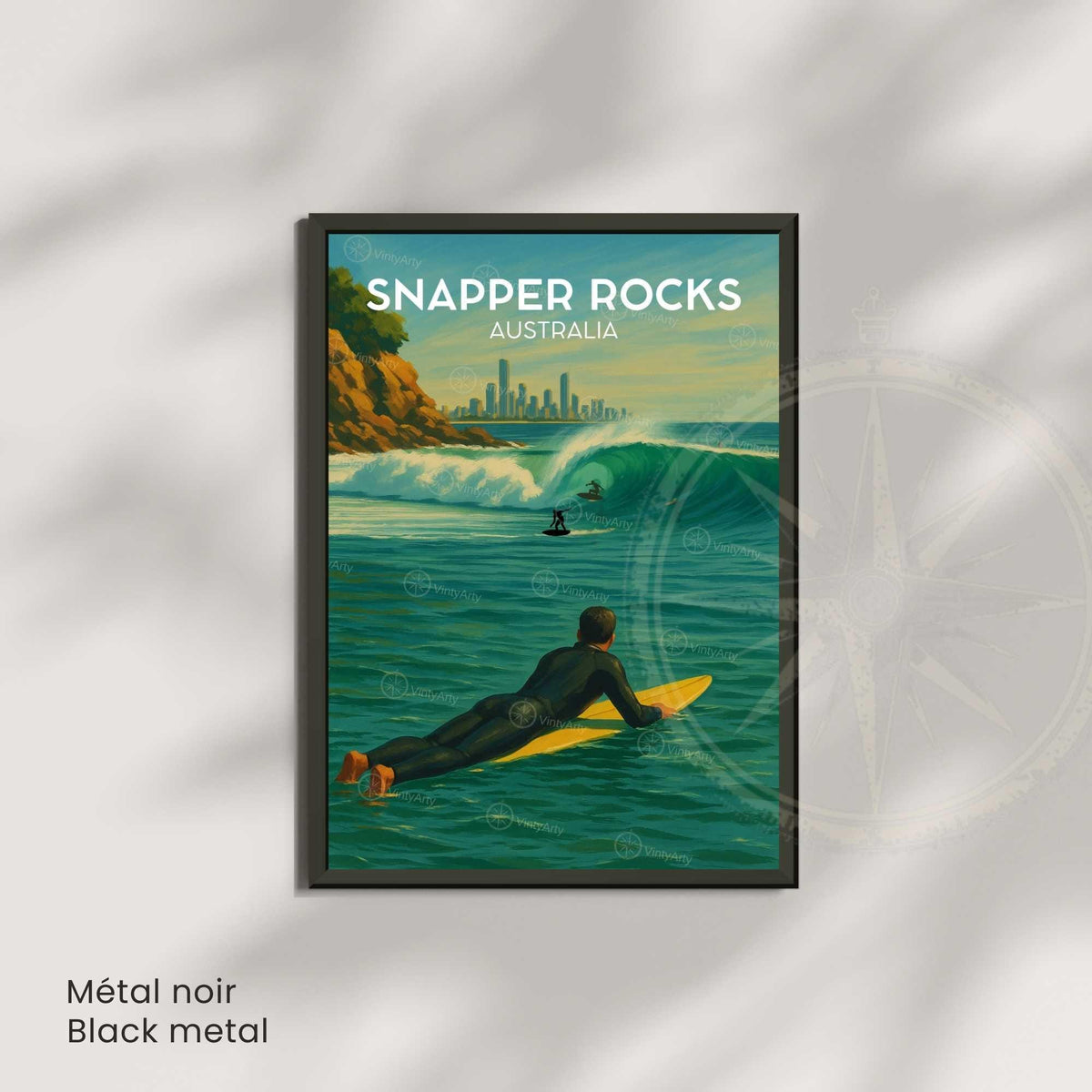 Affiche Snapper Rocks Australie, poster voyage surf Gold Coast