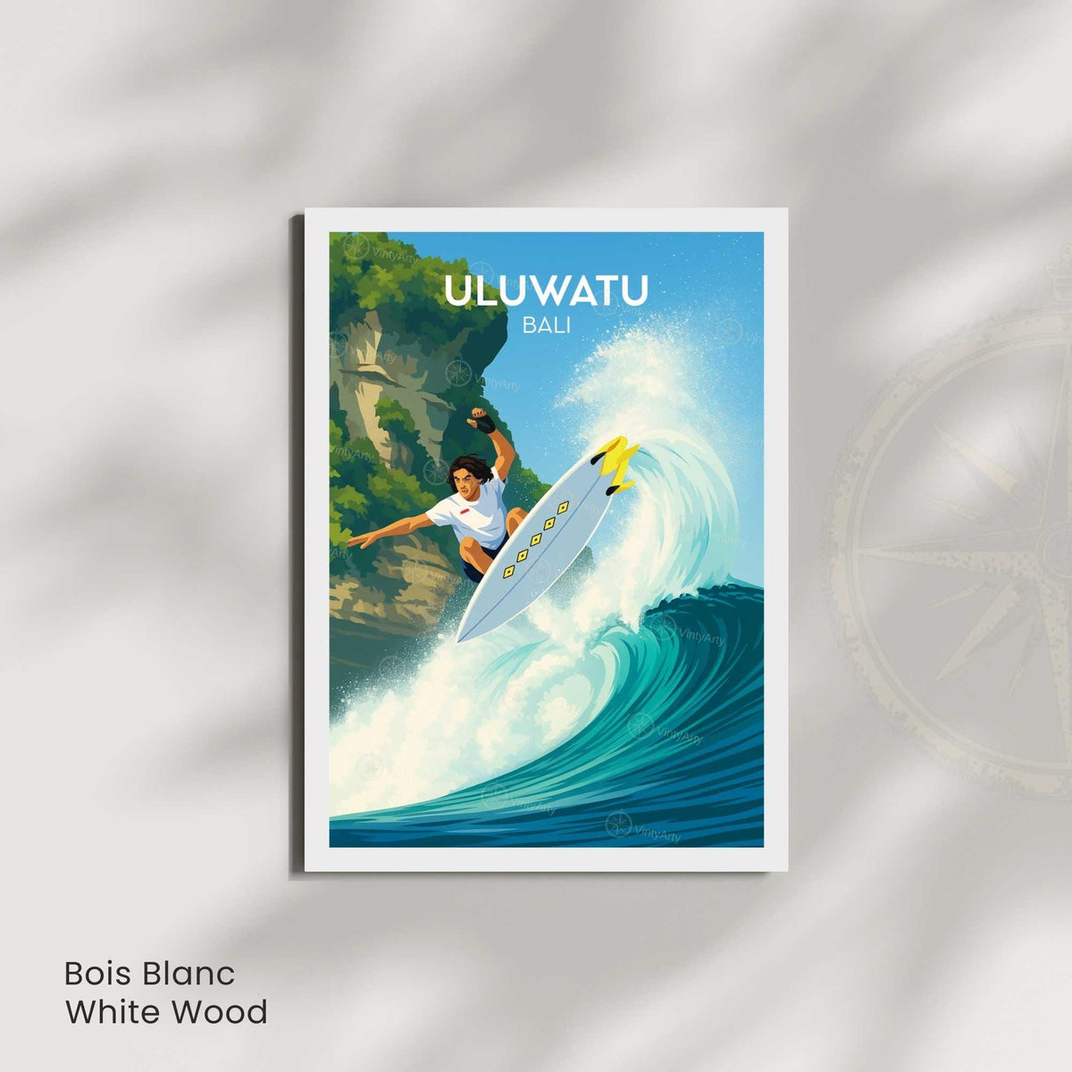 Affiche Pipeline Hawaii, poster voyage surf tube tiki tropical