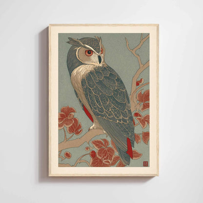Affiche hibou japonais clair de lune, art mural estampe ukiyo-e traditionnel