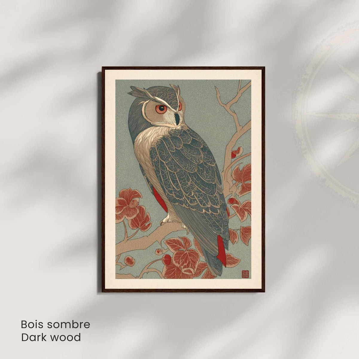 Affiche hibou japonais clair de lune, art mural estampe ukiyo-e traditionnel