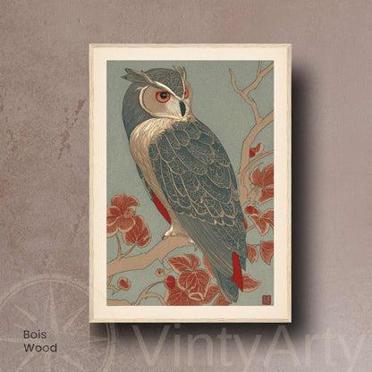 Affiche hibou japonais clair de lune, art mural estampe ukiyo-e traditionnel
