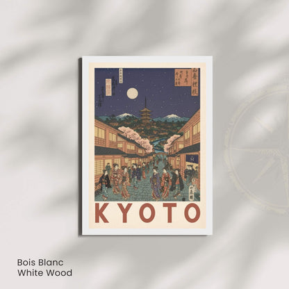 Affiche Kyoto nuit geishas pagode, poster voyage Japon estampe ukiyo-e