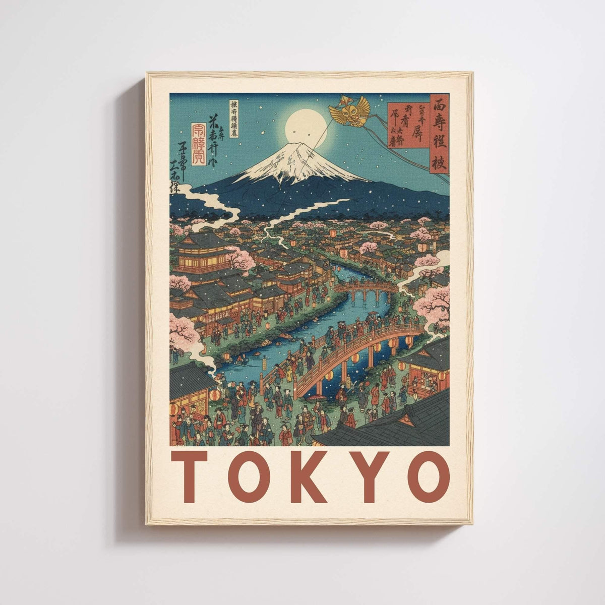 Affiche Tokyo Japon, Mont Fuji et sakura, poster vintage style estampe japonaise