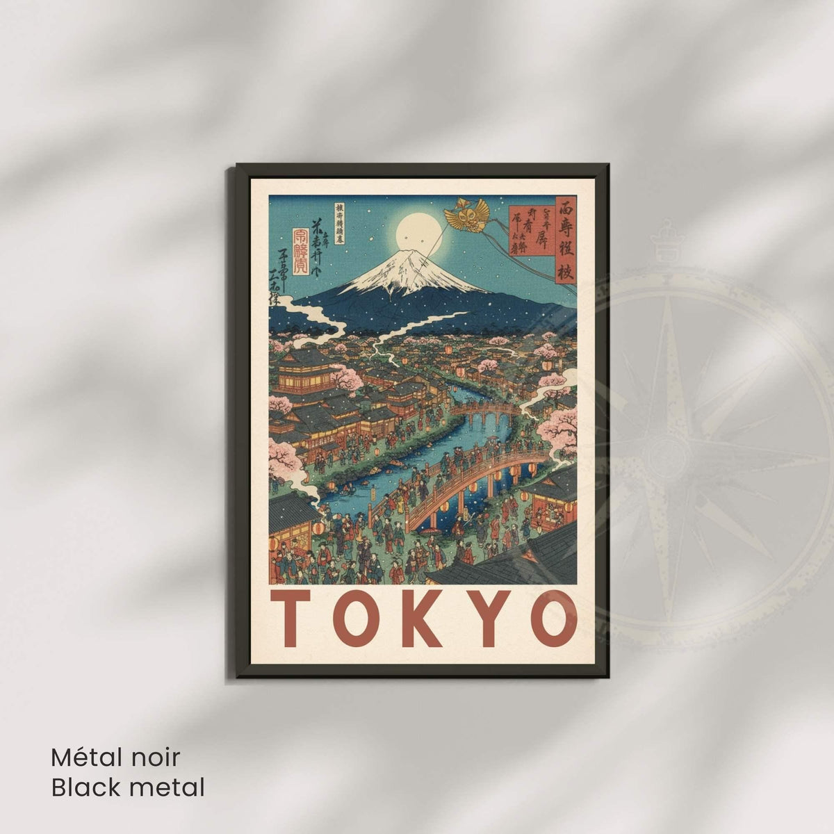 Affiche Tokyo Japon, Mont Fuji et sakura, poster vintage style estampe japonaise