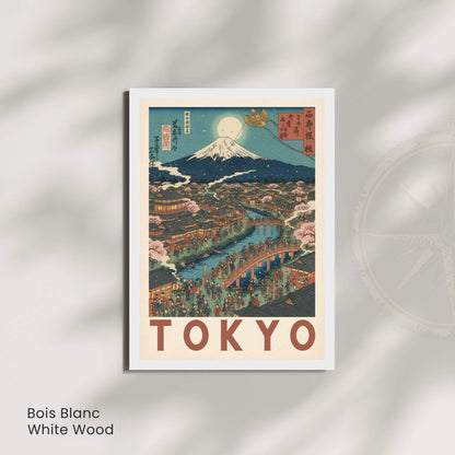 Affiche Tokyo Japon, Mont Fuji et sakura, poster vintage style estampe japonaise