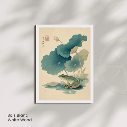 Affiche grenouille japonaise lotus, art mural estampe ukiyo-e nature zen