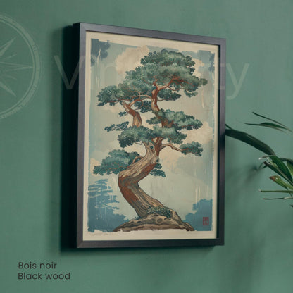 Affiche bonsaï pin japonais, art mural estampe vintage zen nature