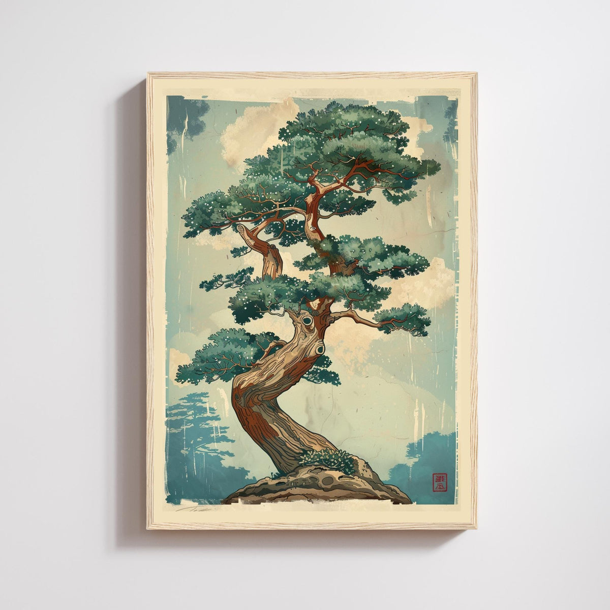 Affiche bonsaï pin japonais, art mural estampe vintage zen nature