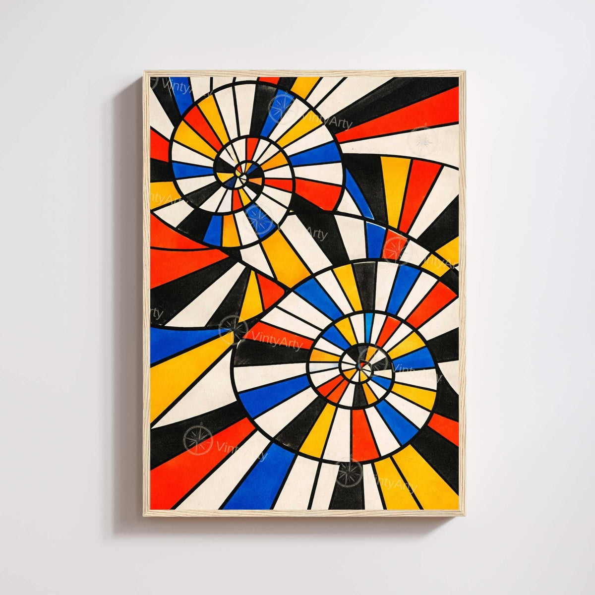 Affiche abstraite géométrique Bauhaus, spirales colorées rouge bleu jaune noir, art mural moderne