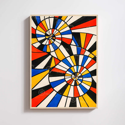 Affiche abstraite géométrique Bauhaus, spirales colorées rouge bleu jaune noir, art mural moderne