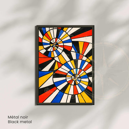 Affiche abstraite géométrique Bauhaus, spirales colorées rouge bleu jaune noir, art mural moderne