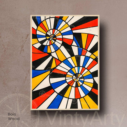 Affiche abstraite géométrique Bauhaus, spirales colorées rouge bleu jaune noir, art mural moderne