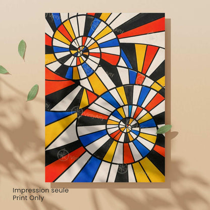 Affiche abstraite géométrique Bauhaus, spirales colorées rouge bleu jaune noir, art mural moderne