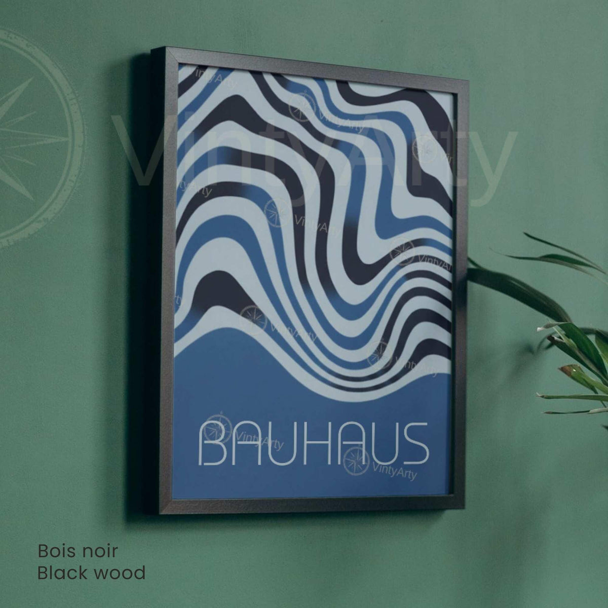 Affiche Bauhaus abstraite bleue, poster géométrique rétro, art mural moderne minimaliste