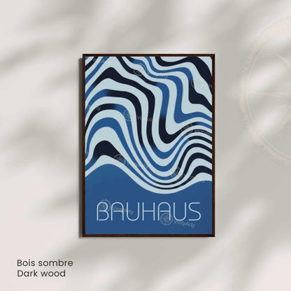 Affiche Bauhaus abstraite bleue, poster géométrique rétro, art mural moderne minimaliste