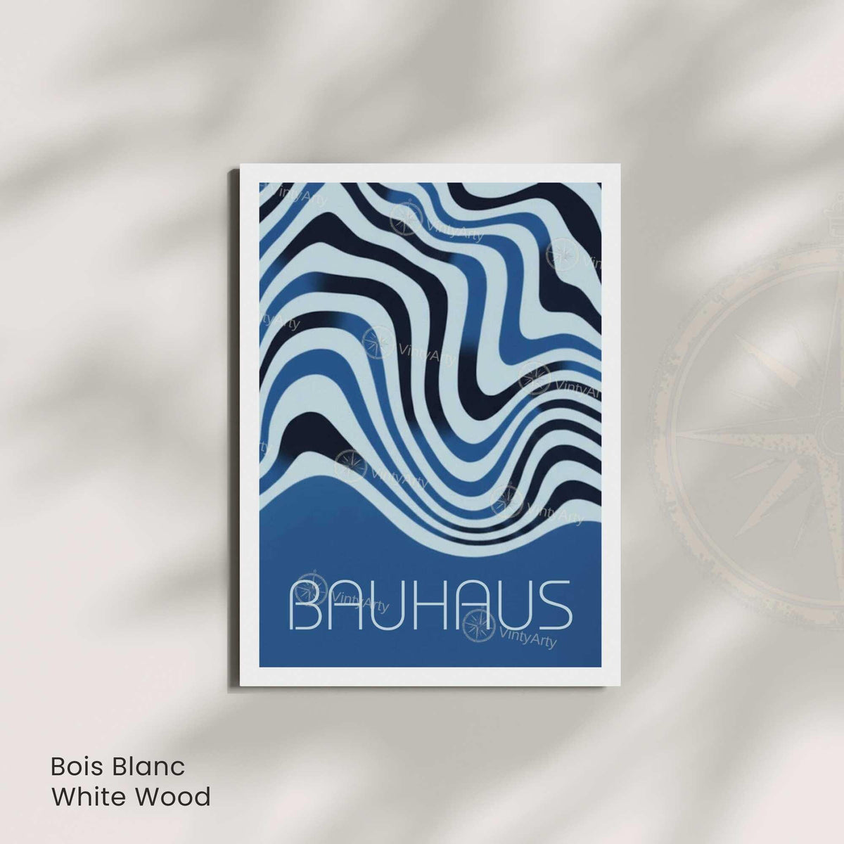 Affiche Bauhaus abstraite bleue, poster géométrique rétro, art mural moderne minimaliste
