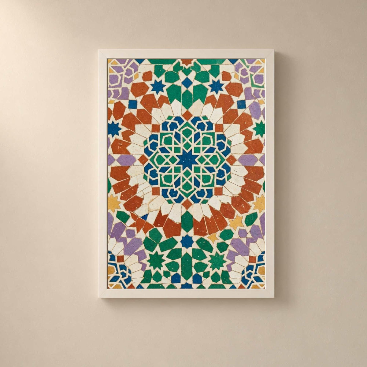 Affiche zellige mosaïque géométrique colorée, art mural islamique traditionnel