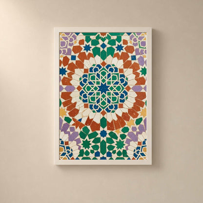 Affiche zellige mosaïque géométrique colorée, art mural islamique traditionnel