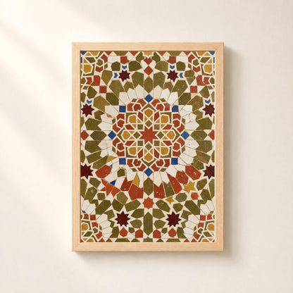 Affiche zellige mosaïque tons terre, art mural géométrique islamique vert olive terracotta