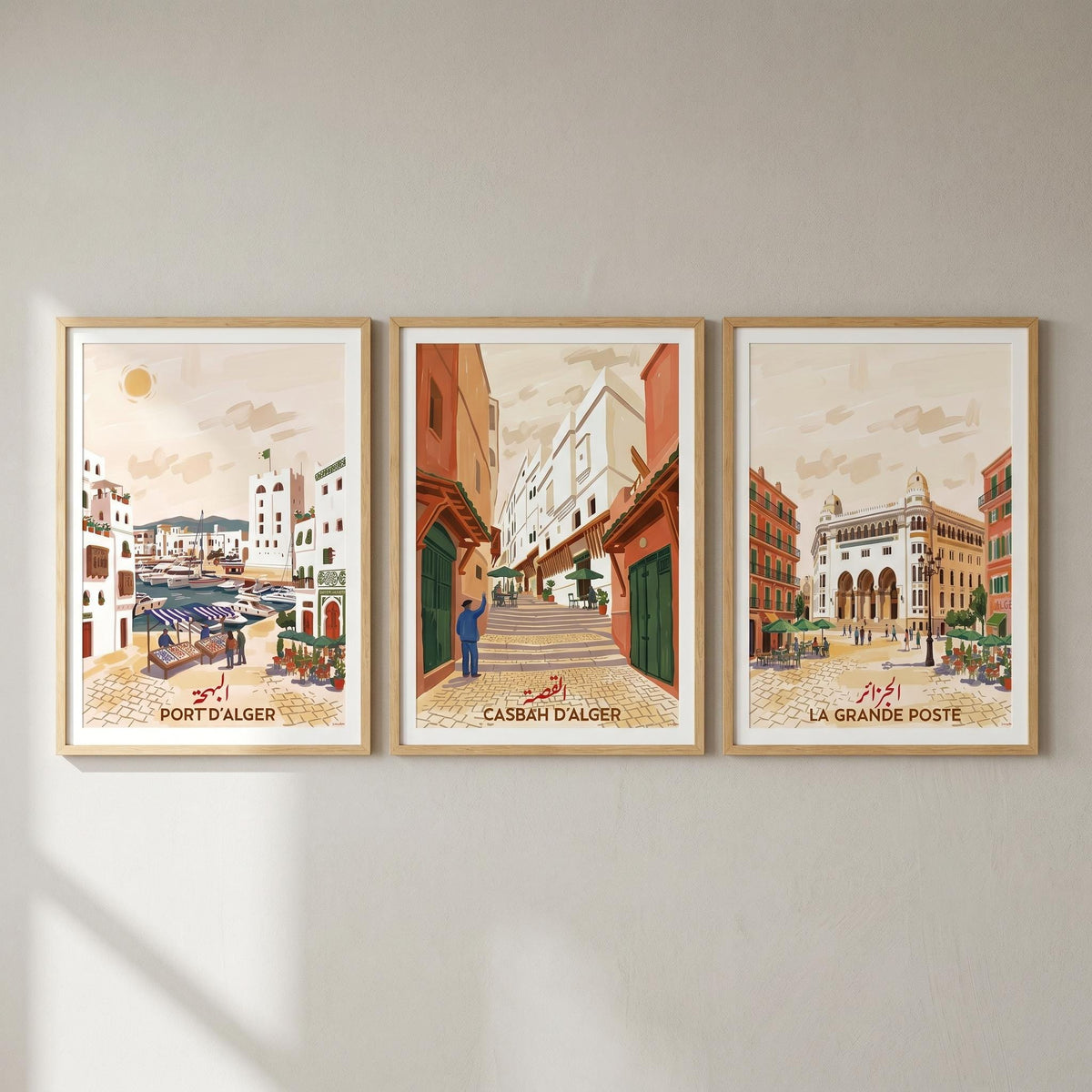 Affiche Casbah d'Alger ruelle escalier, poster voyage Algérie illustré