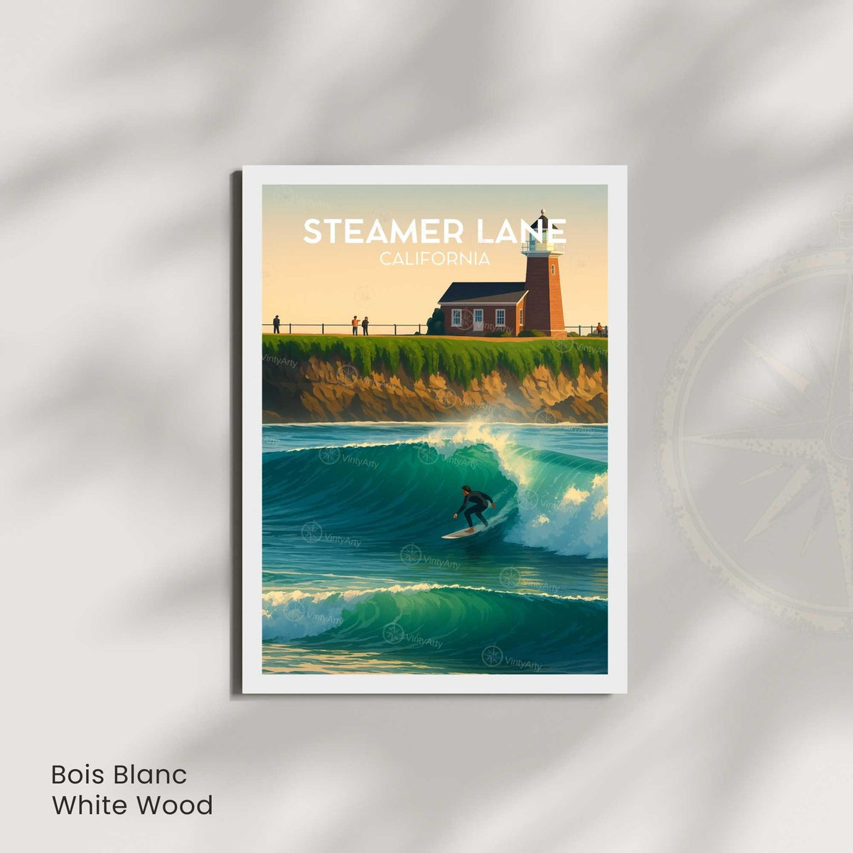 Affiche Steamer Lane Californie, poster voyage surf vintage rétro