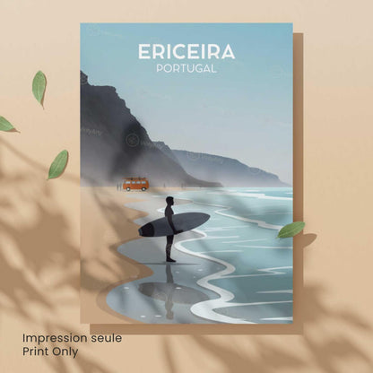Affiche Ericeira Portugal, poster voyage surf plage minimaliste